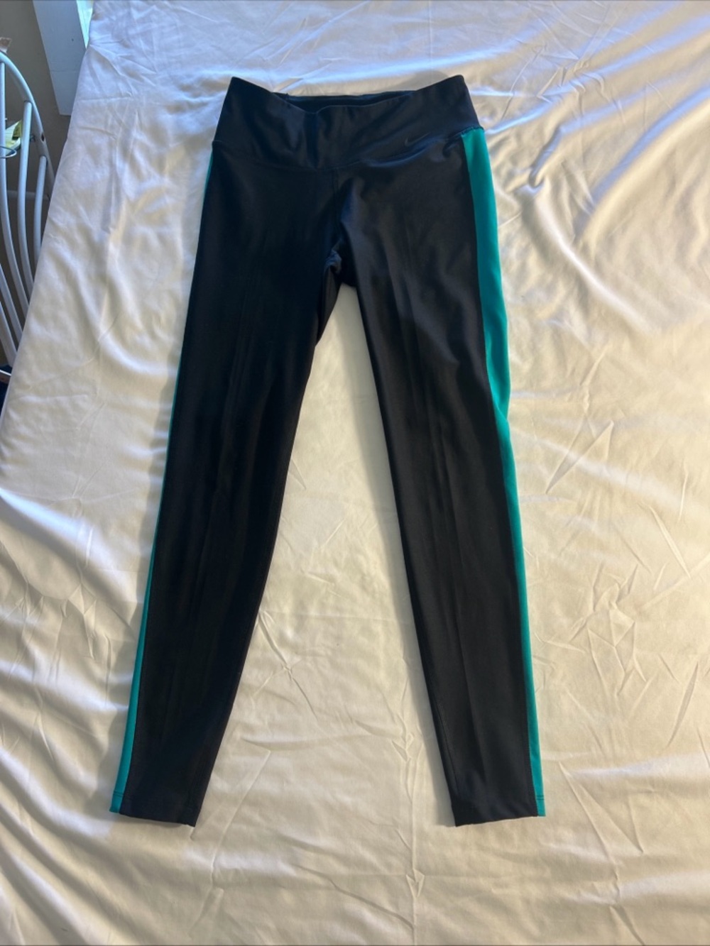 Women’s small Nike Dri-Fit  Black Leggings with Teal Side Stripe